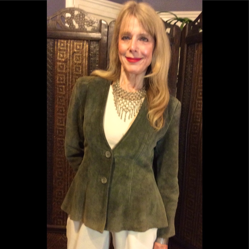 Vintage DEERSKIN Olive Suede Peplum Jacket Sz.S